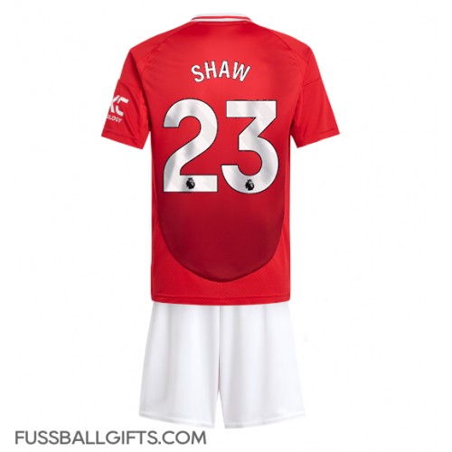 Manchester United Luke Shaw #23 Fußballbekleidung Heimtrikot Kinder 2024-25 Kurzarm (+ kurze hosen)